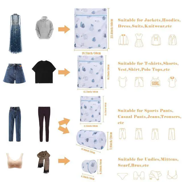 Alt view image 2 of 7 - Durable Mesh Zipper Laundry Bags Machine Wash, 5-Piece Leaves Print | For Delicates Blouse Hosiery Baby Clothes, Travel Organization Bag