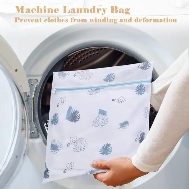 Alt view image 7 of 7 - Durable Mesh Zipper Laundry Bags Machine Wash, 5-Piece Leaves Print | For Delicates Blouse Hosiery Baby Clothes, Travel Organization Bag