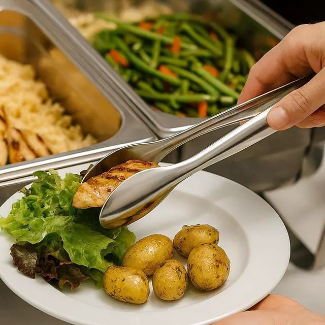 Alt view image 3 of 4 - Premium Stainless Steel Serving Tongs (9'' Large)