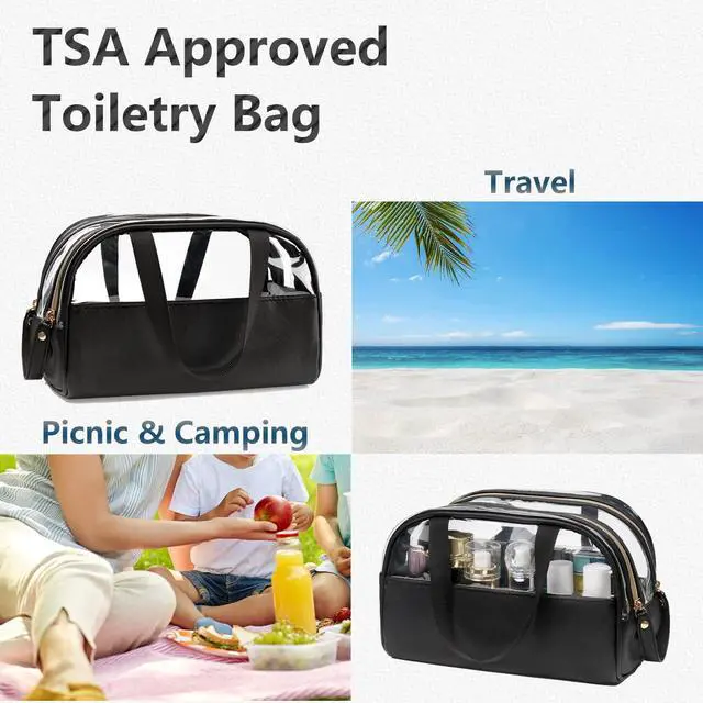 Alt view image 2 of 7 - Clear Makeup Bag, Large Opening TSA Approved Toiletry Bag Portable Cosmetic Bag for Women Tote Bag Waterproof Travel Makeup Bag Organizer