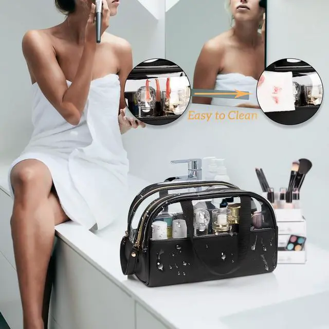 Alt view image 5 of 7 - Clear Makeup Bag, Large Opening TSA Approved Toiletry Bag Portable Cosmetic Bag for Women Tote Bag Waterproof Travel Makeup Bag Organizer