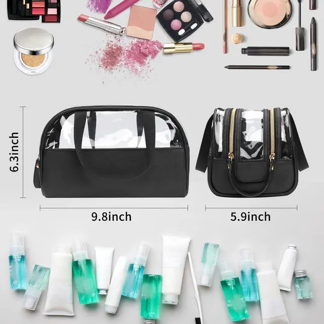Alt view image 6 of 7 - Clear Makeup Bag, Large Opening TSA Approved Toiletry Bag Portable Cosmetic Bag for Women Tote Bag Waterproof Travel Makeup Bag Organizer