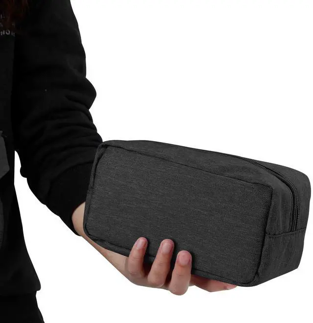 Main image of Makeup Bag,Medium Travel Make up Pouch for Purse,Zipper Cosmetic Brush Skin Care Case for Women Man,Toiletry Bags,Tech Electronic Organizer,Small Canvas Storage for Personal Items,Black