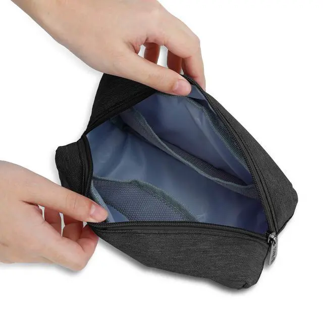 Alt view image 6 of 6 - Makeup Bag,Medium Travel Make up Pouch for Purse,Zipper Cosmetic Brush Skin Care Case for Women Man,Toiletry Bags,Tech Electronic Organizer,Small Canvas Storage for Personal Items,Black