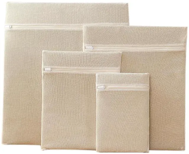 Main image of 4-Piece 100% Cotton Mesh Laundry Bags, Premium Soft No-Dye Natural Delicate Bags with Sturdy Zippers, Breathable for Underwear, Socks, Clothes & Pants