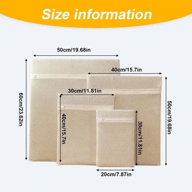 Alt view image 2 of 7 - 4-Piece 100% Cotton Mesh Laundry Bags, Premium Soft No-Dye Natural Delicate Bags with Sturdy Zippers, Breathable for Underwear, Socks, Clothes & Pants