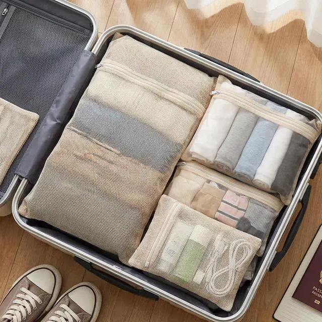 Alt view image 4 of 7 - 4-Piece 100% Cotton Mesh Laundry Bags, Premium Soft No-Dye Natural Delicate Bags with Sturdy Zippers, Breathable for Underwear, Socks, Clothes & Pants