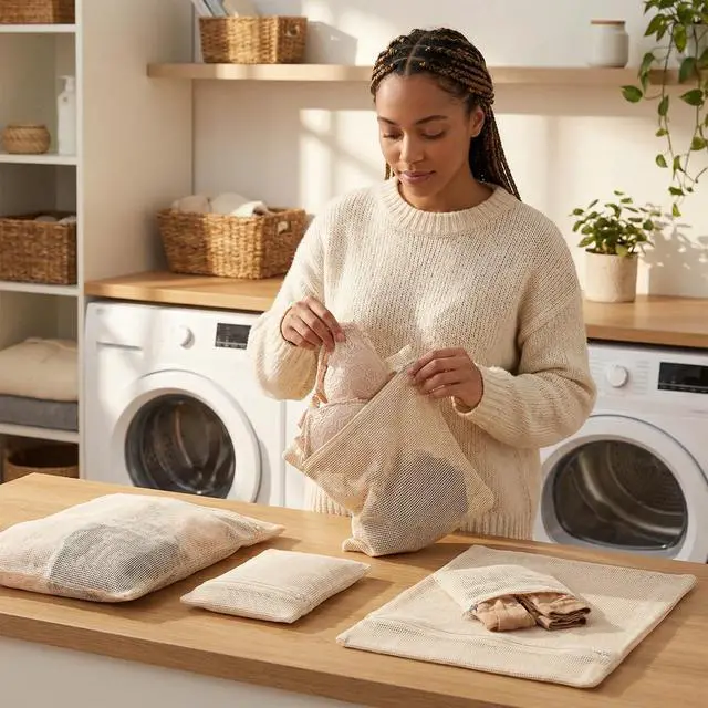 Alt view image 6 of 7 - 4-Piece 100% Cotton Mesh Laundry Bags, Premium Soft No-Dye Natural Delicate Bags with Sturdy Zippers, Breathable for Underwear, Socks, Clothes & Pants