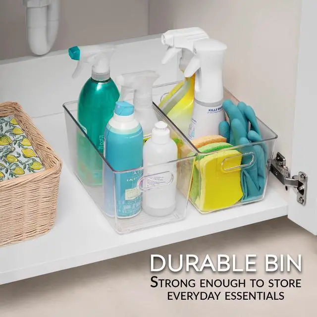 Alt view image 3 of 7 - Set of 4 Clear Plastic Storage Bins With Handles, Containers To Organize Pantry, Fridge, Cabinet, Kitchen, Countertop, Closet, Cupboard, Home Organization and Storage