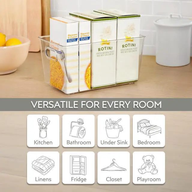 Alt view image 4 of 7 - Set of 4 Clear Plastic Storage Bins With Handles, Containers To Organize Pantry, Fridge, Cabinet, Kitchen, Countertop, Closet, Cupboard, Home Organization and Storage