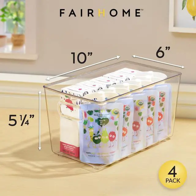 Alt view image 2 of 7 - Set of 4 Clear Plastic Storage Bins With Handles, Containers To Organize Pantry, Fridge, Cabinet, Kitchen, Countertop, Closet, Cupboard, Home Organization and Storage