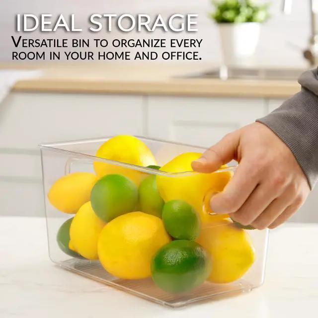 Alt view image 5 of 7 - Set of 4 Clear Plastic Storage Bins With Handles, Containers To Organize Pantry, Fridge, Cabinet, Kitchen, Countertop, Closet, Cupboard, Home Organization and Storage