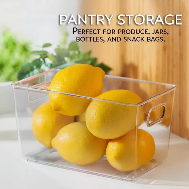 Alt view image 7 of 7 - Set of 4 Clear Plastic Storage Bins With Handles, Containers To Organize Pantry, Fridge, Cabinet, Kitchen, Countertop, Closet, Cupboard, Home Organization and Storage