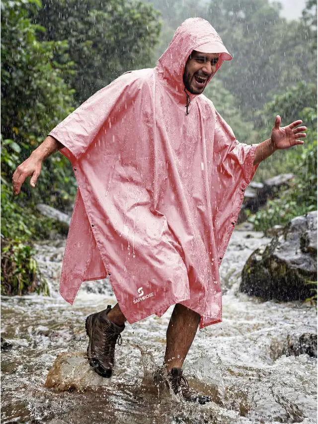 Alt view image 2 of 6 - Adult Rain Poncho Waterproof Hooded Raincoat Lightweight Packable | OEKO-TEX Certified 100% Polyester, PU 5000MM Waterproof, Heat-Sealed Seams, 8.5 oz Ultralight, Below-the-Knee Coverage