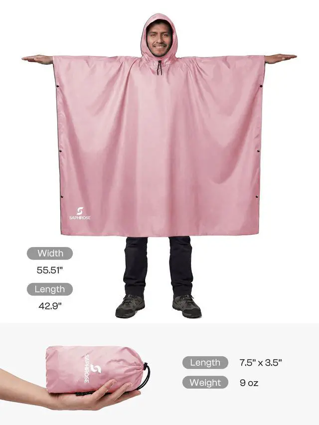 Alt view image 3 of 6 - Adult Rain Poncho Waterproof Hooded Raincoat Lightweight Packable | OEKO-TEX Certified 100% Polyester, PU 5000MM Waterproof, Heat-Sealed Seams, 8.5 oz Ultralight, Below-the-Knee Coverage