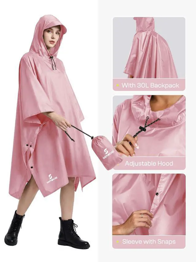 Alt view image 4 of 6 - Adult Rain Poncho Waterproof Hooded Raincoat Lightweight Packable | OEKO-TEX Certified 100% Polyester, PU 5000MM Waterproof, Heat-Sealed Seams, 8.5 oz Ultralight, Below-the-Knee Coverage
