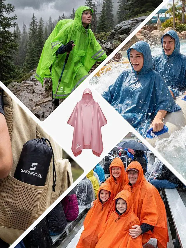 Alt view image 6 of 6 - Adult Rain Poncho Waterproof Hooded Raincoat Lightweight Packable | OEKO-TEX Certified 100% Polyester, PU 5000MM Waterproof, Heat-Sealed Seams, 8.5 oz Ultralight, Below-the-Knee Coverage
