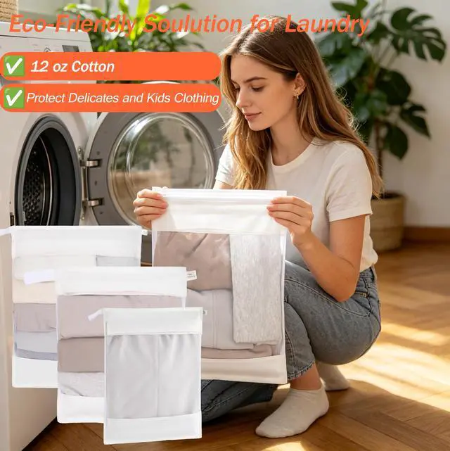 Alt view image 6 of 6 - Laundry Bags, Set of 4, XXL, XL, L, M, with Hidden Zipper | Mesh Laundry Bags for Delicates, Dye-Free Natural Wash Bags for Lingerie & Sensitive Fabrics