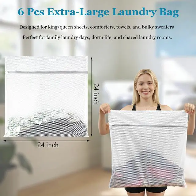 Alt view image 6 of 7 - Mesh Laundry Bags for Delicates, 24 x 24 Inches | Honeycomb Mesh Bags for Washing Machine, Reusable, Durable Zipper, For Pillows Sheets Sweaters Jeans Jackets Blankets