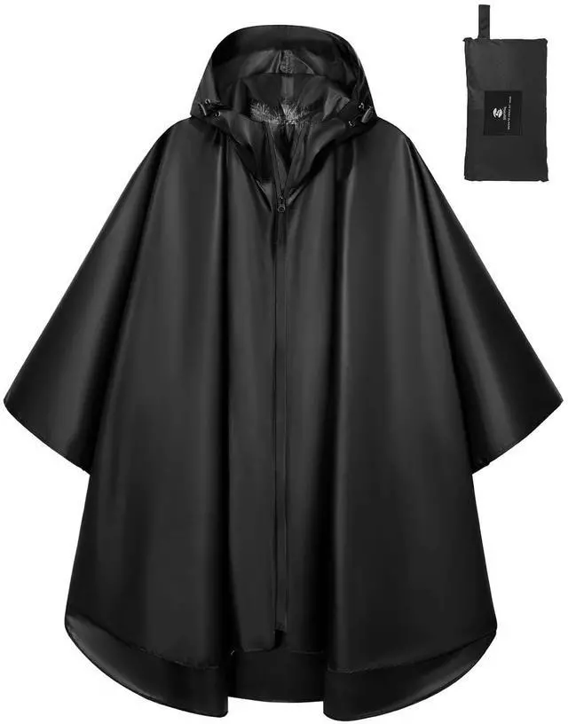 Main image of Adult Rain Poncho Waterproof Lightweight Hooded Packable Raincoat | OEKO-TEX Certified 100% Polyester, Heat-Sealed Seams, Snap-Button Sleeves, Compact Pouch, Lightweight Bulk-Free