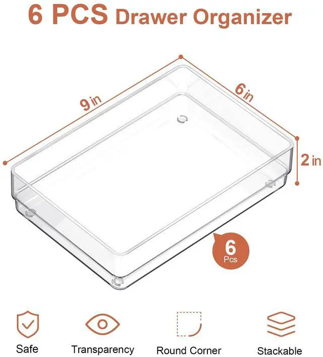 Alt view image 2 of 7 - 6 PCS Clear Plastic Kitchen Large Size Drawer Organizers Set | Non-Slip Desk Drawer Organizer, Bathroom Vanity Drawer Organizer Trays for Makeup, Bedroom, Office, Kitchen Utensils