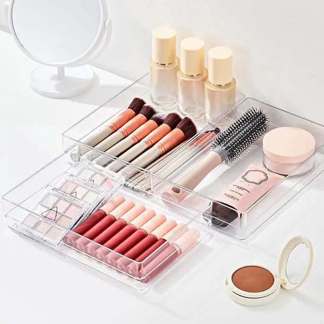 Alt view image 3 of 7 - 6 PCS Clear Plastic Kitchen Large Size Drawer Organizers Set | Non-Slip Desk Drawer Organizer, Bathroom Vanity Drawer Organizer Trays for Makeup, Bedroom, Office, Kitchen Utensils