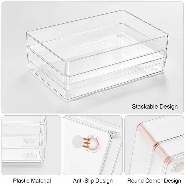 Alt view image 6 of 7 - 6 PCS Clear Plastic Kitchen Large Size Drawer Organizers Set | Non-Slip Desk Drawer Organizer, Bathroom Vanity Drawer Organizer Trays for Makeup, Bedroom, Office, Kitchen Utensils