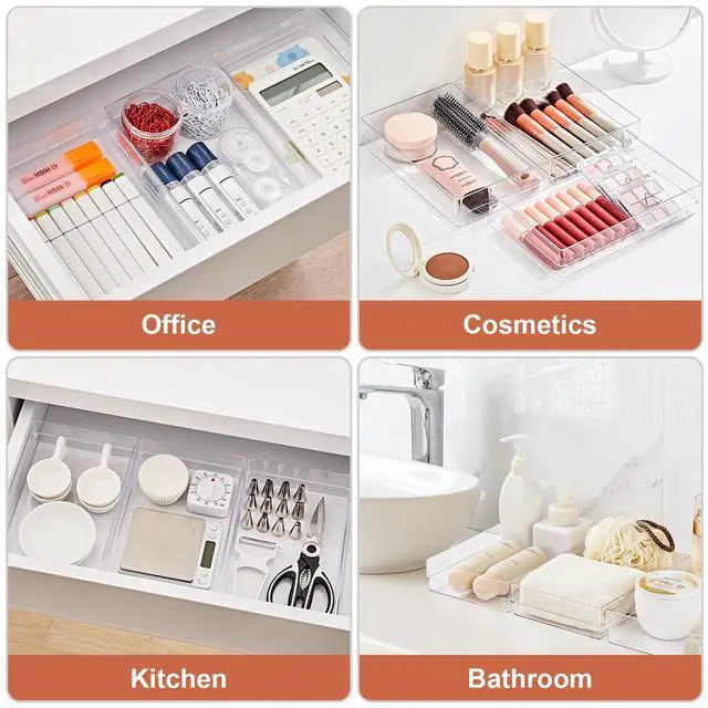 Alt view image 7 of 7 - 6 PCS Clear Plastic Kitchen Large Size Drawer Organizers Set | Non-Slip Desk Drawer Organizer, Bathroom Vanity Drawer Organizer Trays for Makeup, Bedroom, Office, Kitchen Utensils