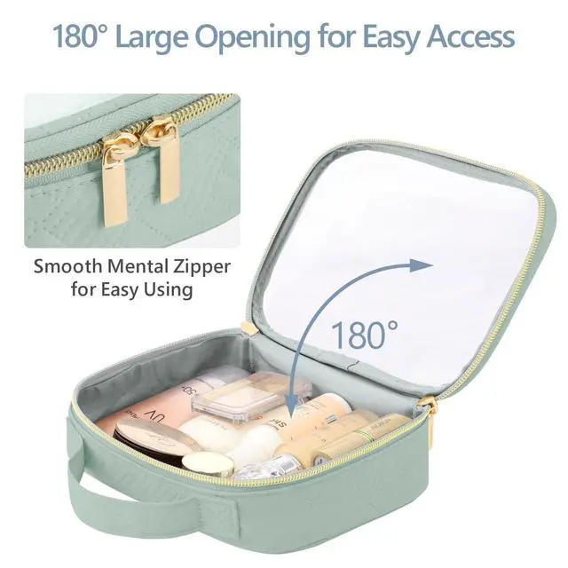 Alt view image 4 of 7 - TSA Approved Toiletry Bag- Clear Makeup Bag Travel, 2 Pack Green | 1 Medium Quart Carry-On & 1 Large Checked-Luggage, 180° Zip-Around Opening, Carry Handle, Clear Easy-Check for Airport, Women