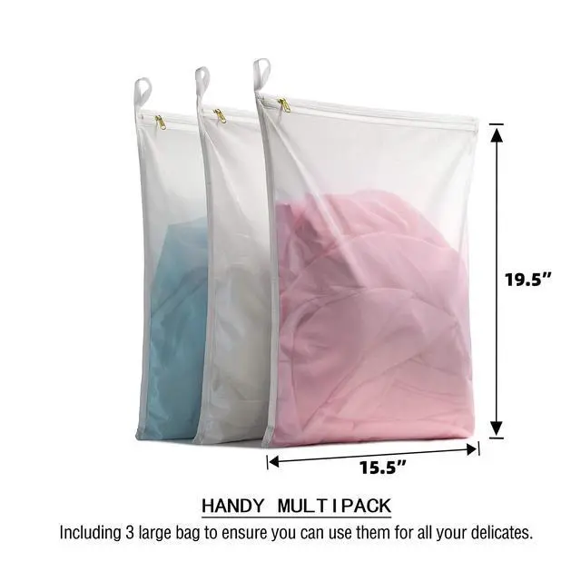 Alt view image 2 of 7 - Delicates Laundry Bags, Bra Fine Mesh Wash Bag for Underwear, Lingerie, Bra, Pantyhose, Socks, Use YKK Zipper, Have Hanger Loops, (White, 3 Large)