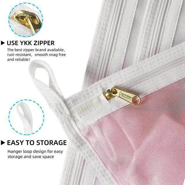 Alt view image 4 of 7 - Delicates Laundry Bags, Bra Fine Mesh Wash Bag for Underwear, Lingerie, Bra, Pantyhose, Socks, Use YKK Zipper, Have Hanger Loops, (White, 3 Large)