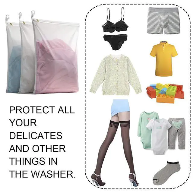Alt view image 7 of 7 - Delicates Laundry Bags, Bra Fine Mesh Wash Bag for Underwear, Lingerie, Bra, Pantyhose, Socks, Use YKK Zipper, Have Hanger Loops, (White, 3 Large)