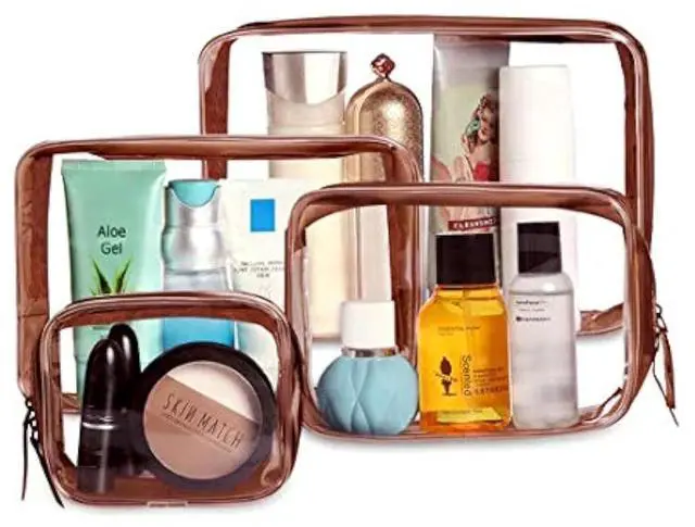 Main image of Makeup Bags, 4pcs Cosmetic Makeup Bags Set TSA Approved Transparent Travel Toiletry Bag Waterproof Leakproof Carry On Airport Cosmetic Organizer Pouch with Zipper for Women Men