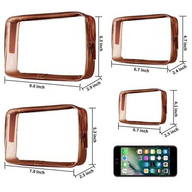 Alt view image 3 of 7 - Makeup Bags, 4pcs Cosmetic Makeup Bags Set TSA Approved Transparent Travel Toiletry Bag Waterproof Leakproof Carry On Airport Cosmetic Organizer Pouch with Zipper for Women Men