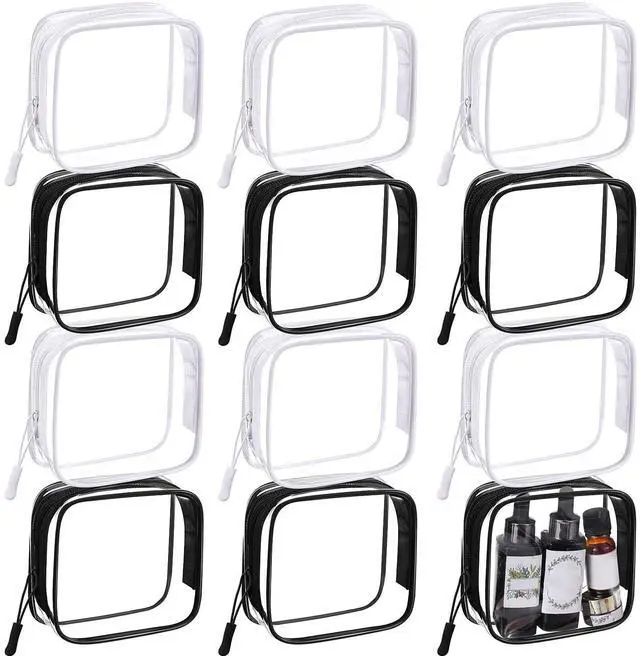 Main image of 12 Pcs Classic Colors Clear Cosmetic Makeup Bags with Zipper Tsa Approved Pouches Bulk for Travel Transparent PVC Waterproof Carry Pouches Organizer Case for Men Women