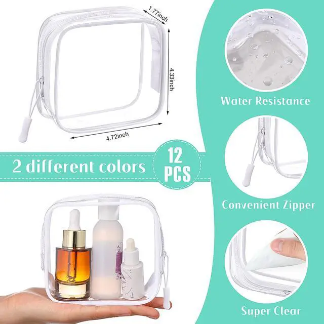 Alt view image 3 of 6 - 12 Pcs Classic Colors Clear Cosmetic Makeup Bags with Zipper Tsa Approved Pouches Bulk for Travel Transparent PVC Waterproof Carry Pouches Organizer Case for Men Women