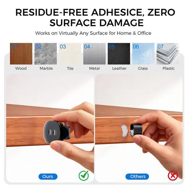 Alt view image 2 of 7 - Elastic Adhesive Cable Clips Wire Holder Cord Organizer 15 Pack | Black Under Desk Cable Management Clip for Home Office, Desktop, Behind TV, Wall, Phone Charger, USB, Ethernet, HDMI, PC