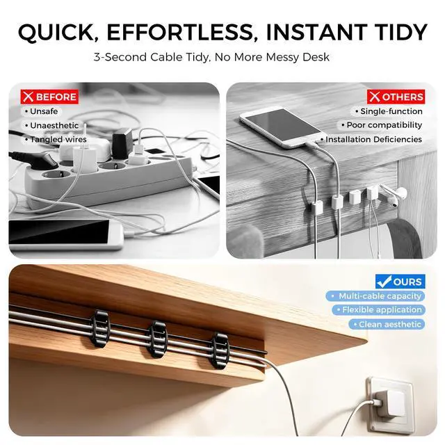 Alt view image 5 of 7 - Elastic Adhesive Cable Clips Wire Holder Cord Organizer 15 Pack | Black Under Desk Cable Management Clip for Home Office, Desktop, Behind TV, Wall, Phone Charger, USB, Ethernet, HDMI, PC