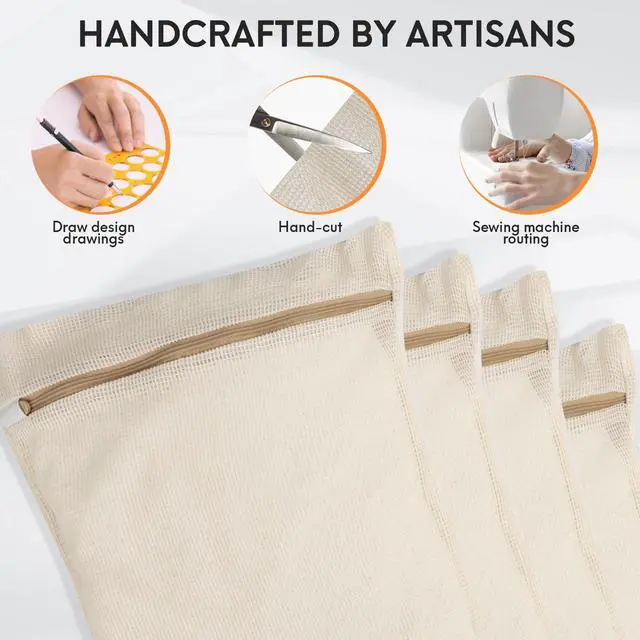 Alt view image 3 of 6 - Medium Durable Organic Cotton Mesh Laundry Bags with Sturdy Zippers and Breathable Mesh are Delicate Laundry Bags for Underwear, Clothes, Pants and Socks