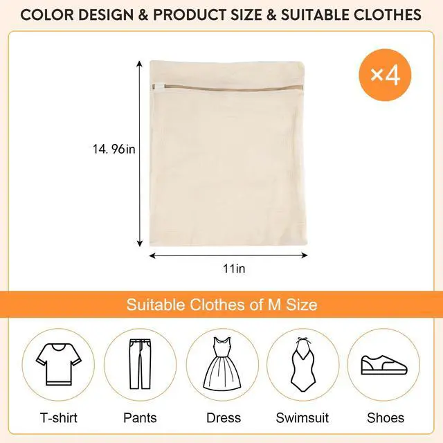 Alt view image 4 of 6 - Medium Durable Organic Cotton Mesh Laundry Bags with Sturdy Zippers and Breathable Mesh are Delicate Laundry Bags for Underwear, Clothes, Pants and Socks