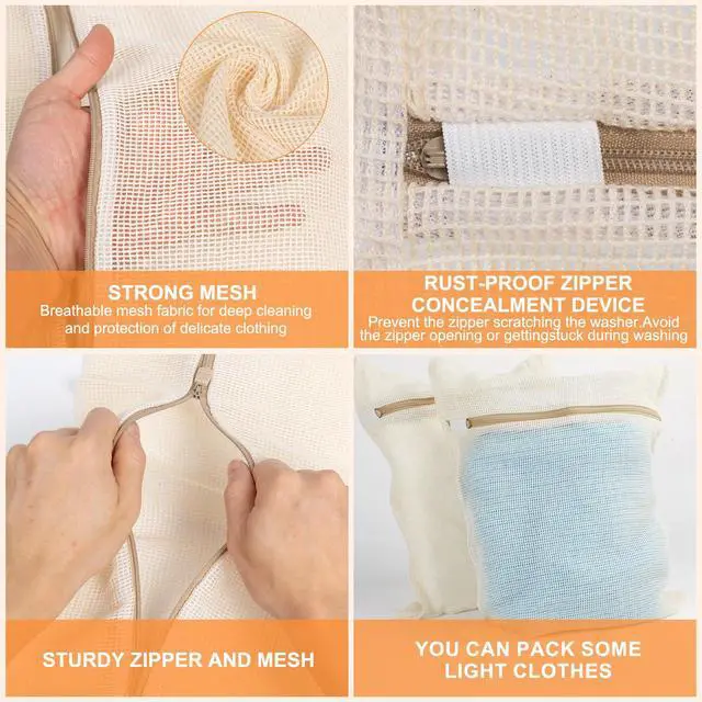 Alt view image 5 of 6 - Medium Durable Organic Cotton Mesh Laundry Bags with Sturdy Zippers and Breathable Mesh are Delicate Laundry Bags for Underwear, Clothes, Pants and Socks