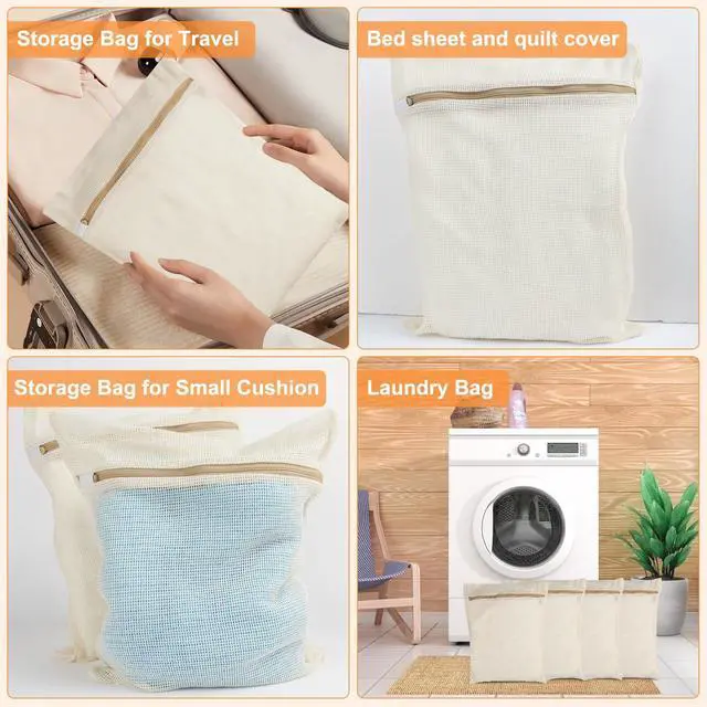 Alt view image 6 of 6 - Medium Durable Organic Cotton Mesh Laundry Bags with Sturdy Zippers and Breathable Mesh are Delicate Laundry Bags for Underwear, Clothes, Pants and Socks