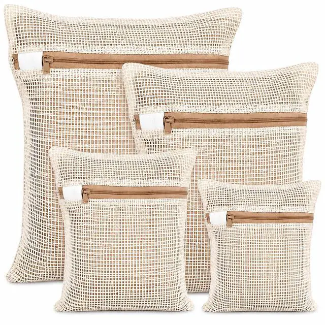 Main image of 100% Cotton Mesh Laundry Bags, Rust-Proof Zipper Wash Bags for Delicates, Natural Undyed Bags for Lingerie, Sweaters and Baby Clothes, Set of 4 (Natural Cotton, XXL × XL × L × M)