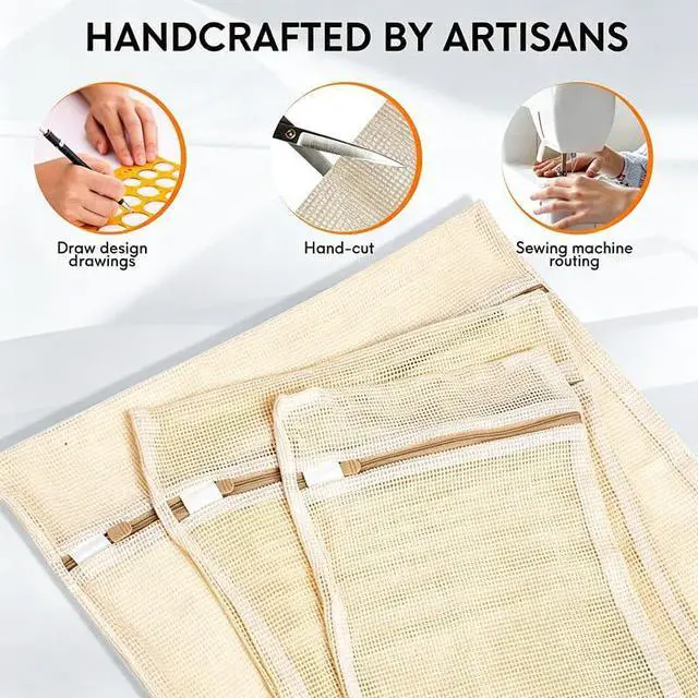 Alt view image 4 of 7 - 100% Cotton Mesh Laundry Bags, Rust-Proof Zipper Wash Bags for Delicates, Natural Undyed Bags for Lingerie, Sweaters and Baby Clothes, Set of 4 (Natural Cotton, XXL × XL × L × M)