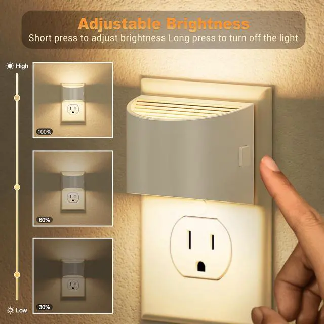 Alt view image 2 of 6 - LED Night Lights Plug into Wall 2 Pack, Automatic Night Light | Dusk to Dawn Sensor Nightlight, 0-100LM Brightness Adjustable Nightlight for Kids Bedroom Hallway Kitchen