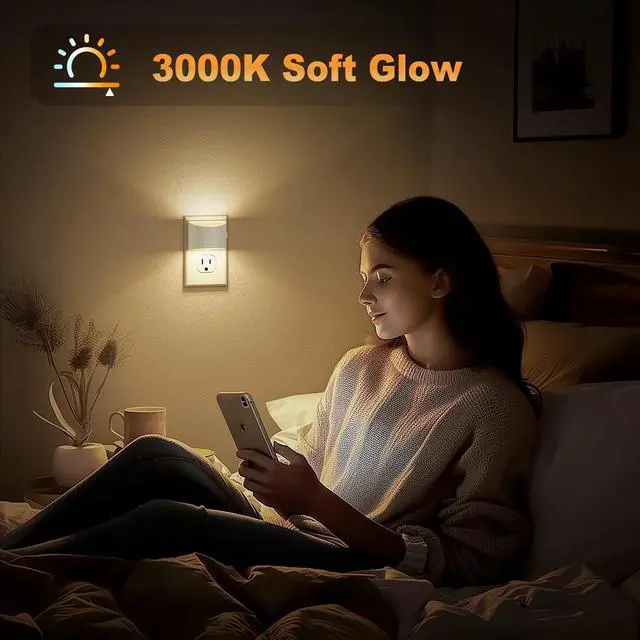 Alt view image 5 of 6 - LED Night Lights Plug into Wall 2 Pack, Automatic Night Light | Dusk to Dawn Sensor Nightlight, 0-100LM Brightness Adjustable Nightlight for Kids Bedroom Hallway Kitchen