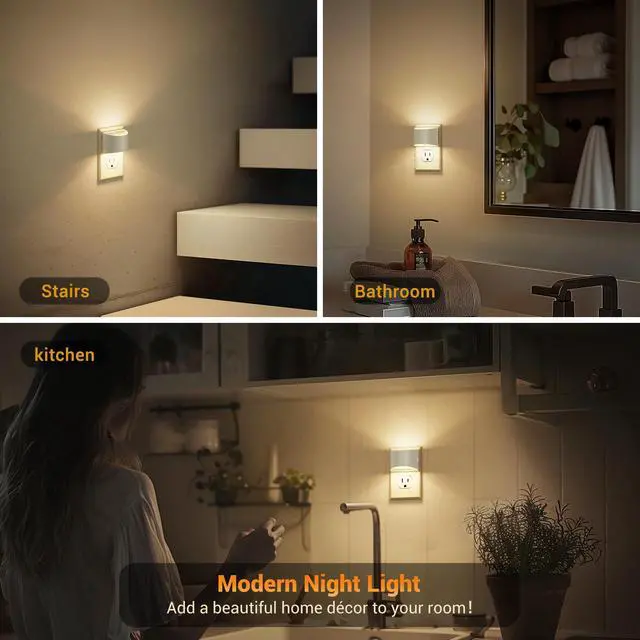 Alt view image 6 of 6 - LED Night Lights Plug into Wall 2 Pack, Automatic Night Light | Dusk to Dawn Sensor Nightlight, 0-100LM Brightness Adjustable Nightlight for Kids Bedroom Hallway Kitchen