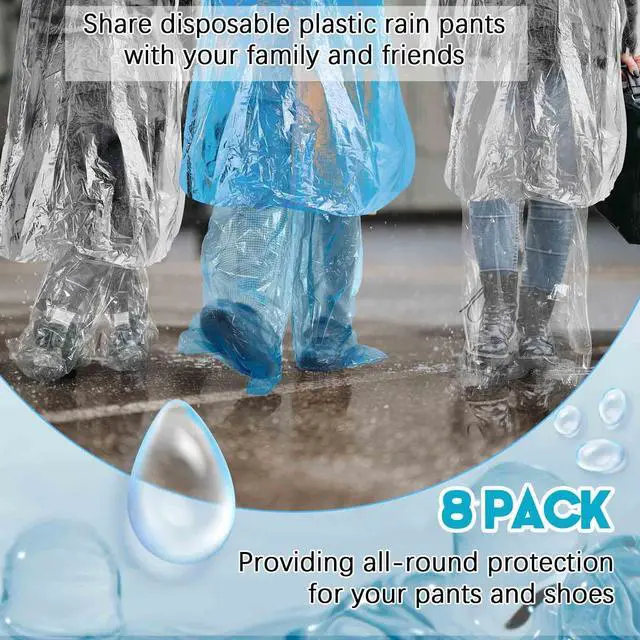 Alt view image 3 of 6 - 8 Sets Disposable Rain Suit for Adults, Poncho Pants, Blue, Clear | Waterproof Hooded Ponchos with Shoe Covers, Lightweight Emergency Rainwear, Portable for Outdoor Hiking Camping Travel