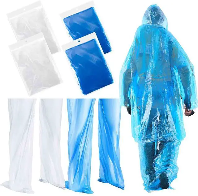 Main image of 8 Sets Disposable Rain Suit for Adults, Poncho Pants, Blue, Clear | Waterproof Hooded Ponchos with Shoe Covers, Lightweight Emergency Rainwear, Portable for Outdoor Hiking Camping Travel
