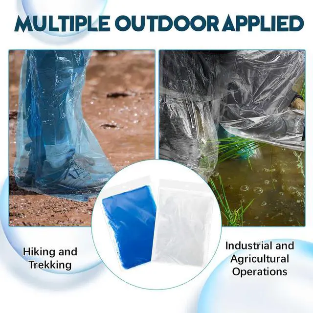Alt view image 4 of 6 - 8 Sets Disposable Rain Suit for Adults, Poncho Pants, Blue, Clear | Waterproof Hooded Ponchos with Shoe Covers, Lightweight Emergency Rainwear, Portable for Outdoor Hiking Camping Travel